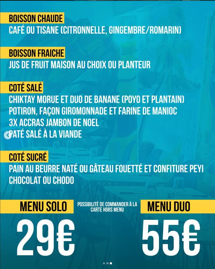 Post Instagram du menu brunch de L'antillanité Bar