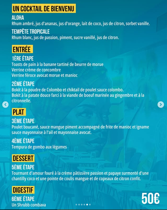Menu de L'Antillanité Bar à la Touf Pwélé