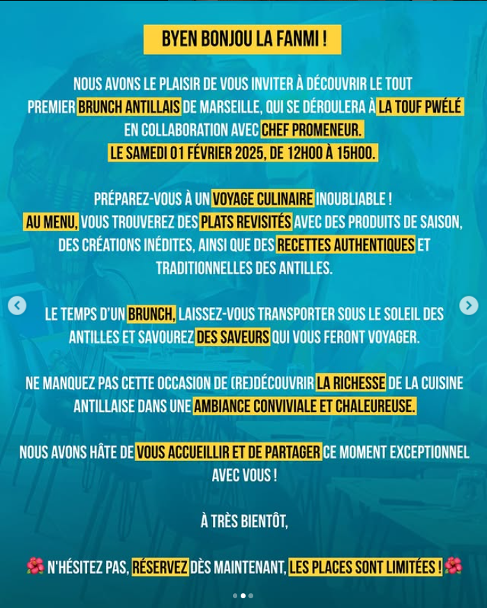 Post Instagram du brunch de L'antillanité Bar
